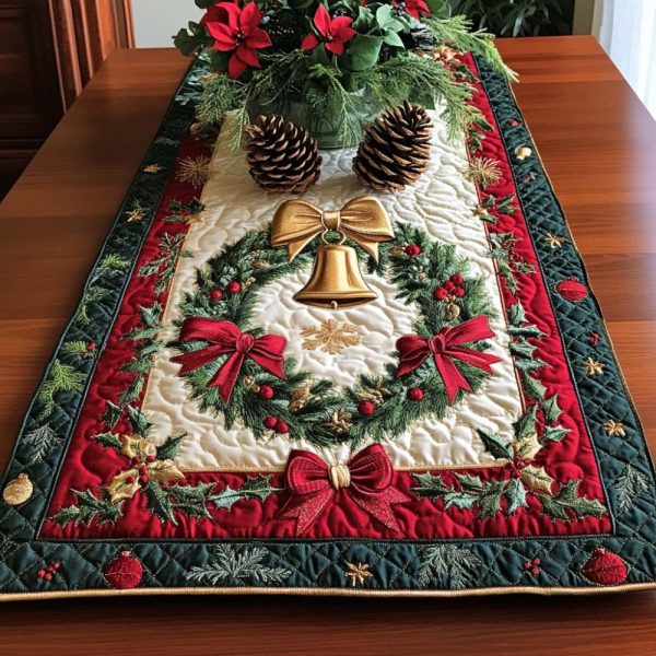 Festive Wreath Quilted Table Runner