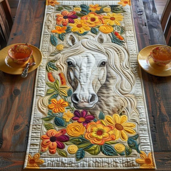 Floral Sunflower Horse Quilted Table Runner