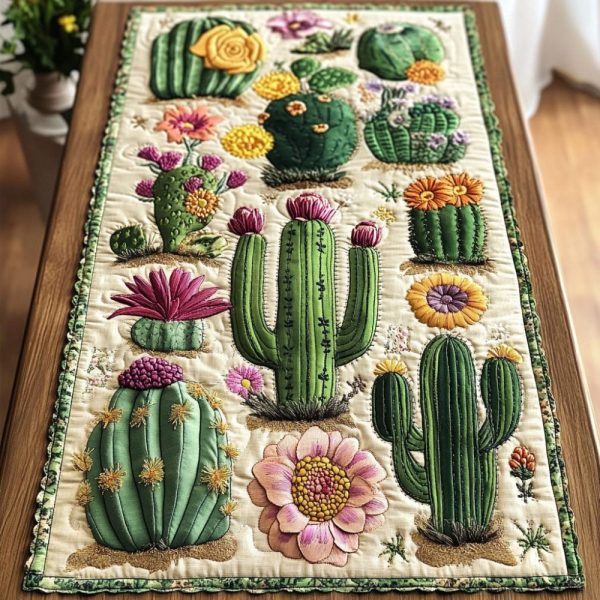 Floral Cactus Quilted Table Runner