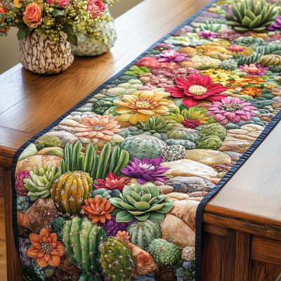 Floral Cactus Quilted Table Runner