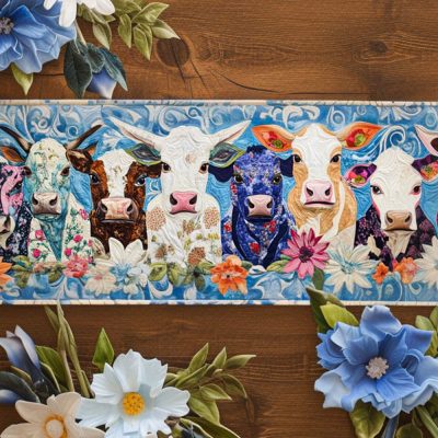 Floral Cows Quilted Table Runner