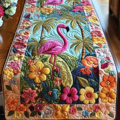 Floral Flamingo Fantasy Quilted Table Runner