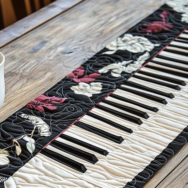 Floral Keys Piano Quilted Table Runner
