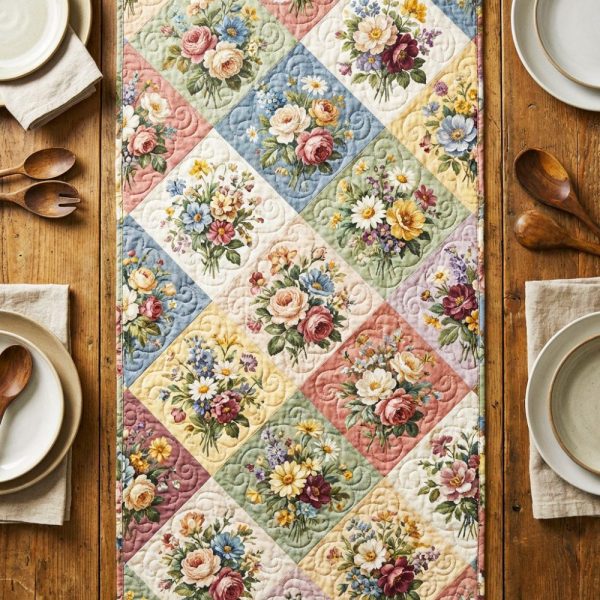 Floral Patchwork Quilted Table Runner