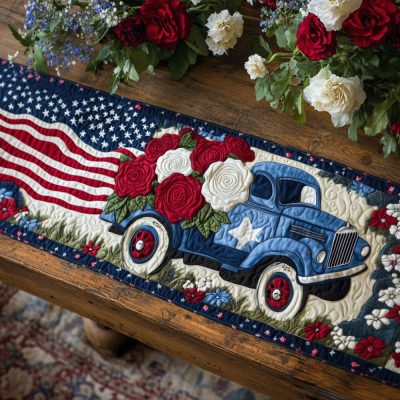 Floral Patriot Quilted Table Runner