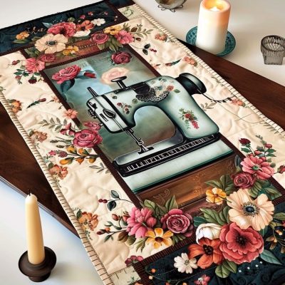 Flower Sewing Machine Quilted Table Runner