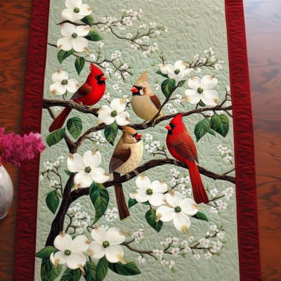 Flowering Cardinals Quilted Table Runner