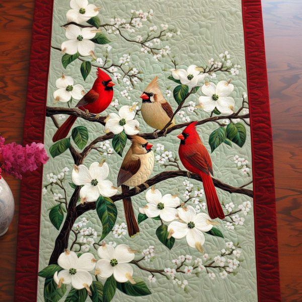 Flowering Cardinals Quilted Table Runner