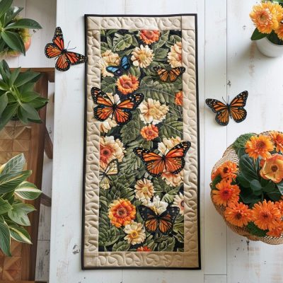 Fluttering Monarch Butterflies Quilted Table Runner