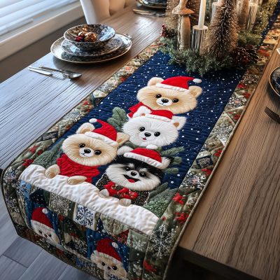Frosty Poms Quilted Table Runner