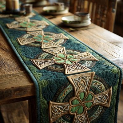Gaelic Knot Clover Quilted Table Runner