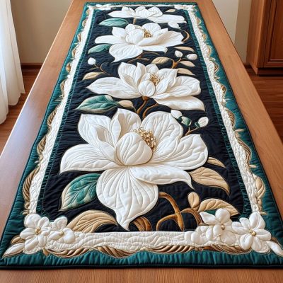 Gilded Magnolia Quilted Table Runner