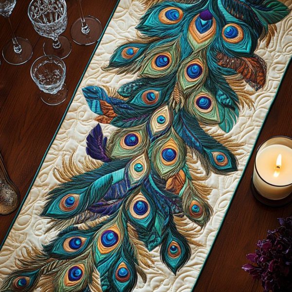 Glam Feather Quilted Table Runner
