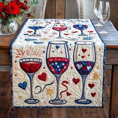 Glasses Of Love And Light Quilted Table Runner
