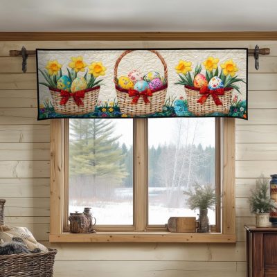 Golden Easter Baskets Quilted Valance