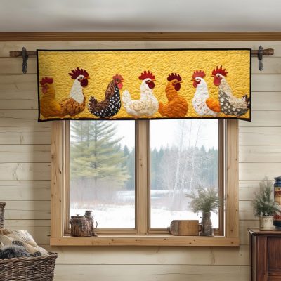 Golden Roosters Parade Quilted Valance