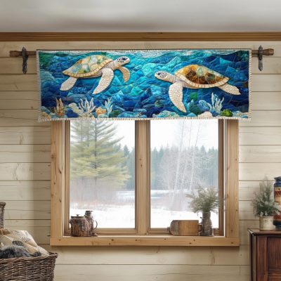 Golden Turtles Drift Quilted Valance