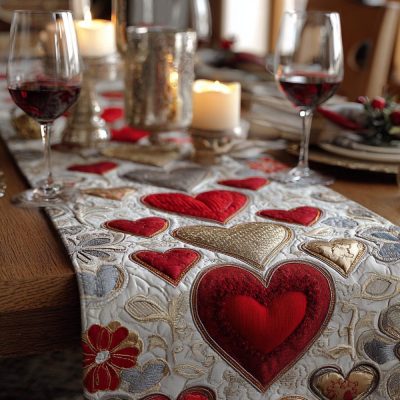 Heart Melody Quilted Table Runner