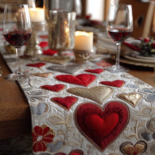 Heart Melody Quilted Table Runner