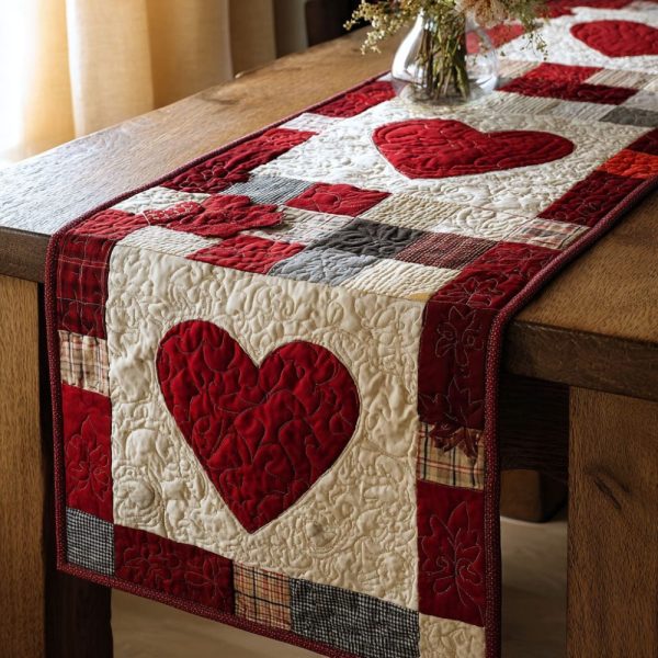 Heart Patchwork Quilted Table Runner