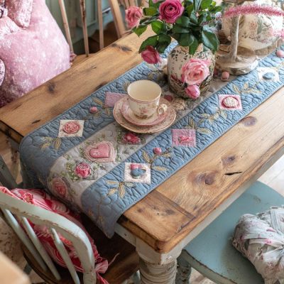 Hearts Beneath The Blossoms Quilted Table Runner