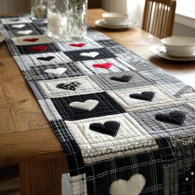 Hearts Patchwork Quilted Table Runner