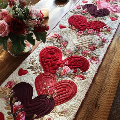 Hearts In Bloom Quilted Table Runner