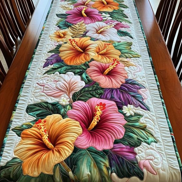 Hibiscus Breeze Quilted Table Runner