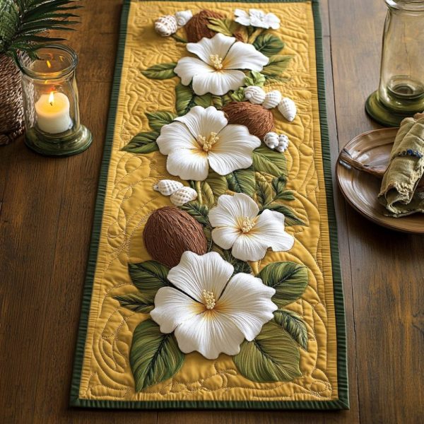 Hibiscus Harmony Quilted Table Runner