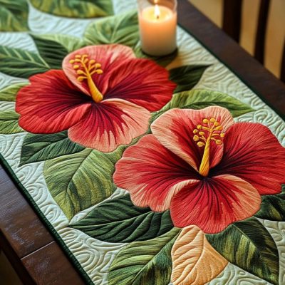 Hibiscus Haven Quilted Table Runner
