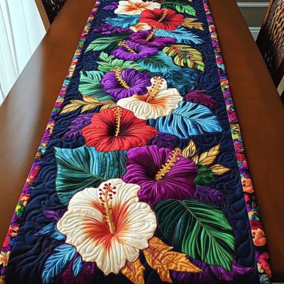 Hibiscus Serenity Quilted Table Runner