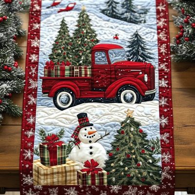 Holiday Bark And Ride Quilted Table Runner