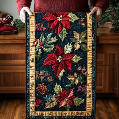 Holiday Poinsettia Grace Quilted Table Runner