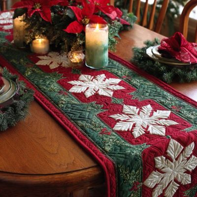 Holiday Snowflake Charm Quilted Table Runner