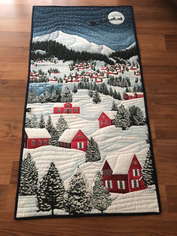 Holy Christmas Village Quilted Table Runner