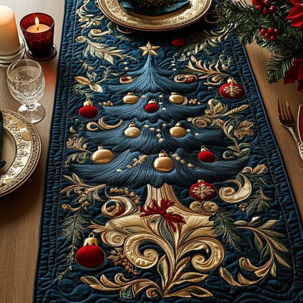 Holly Jolly Pine Quilted Table Runner