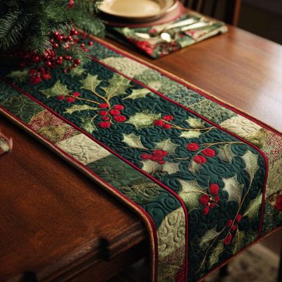 Holly Night Quilted Table Runner