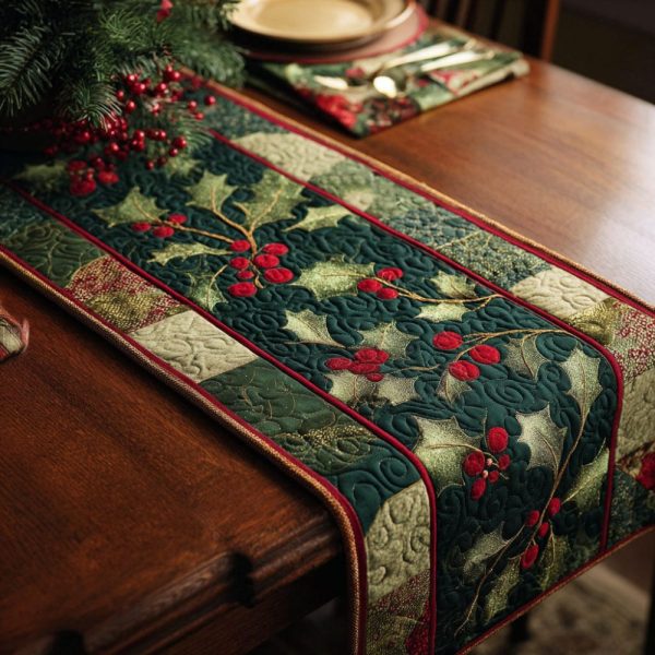 Holly Night Quilted Table Runner