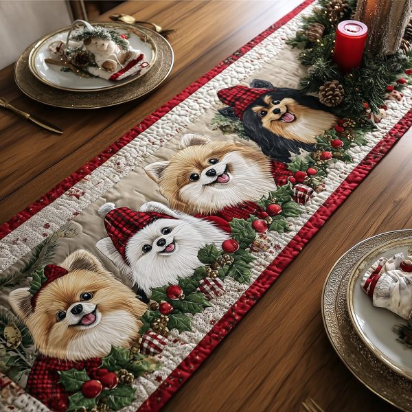 Holly Poms Quilted Table Runner