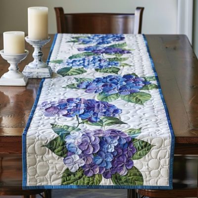 Hydrangea Flowers Quilted Table Runner
