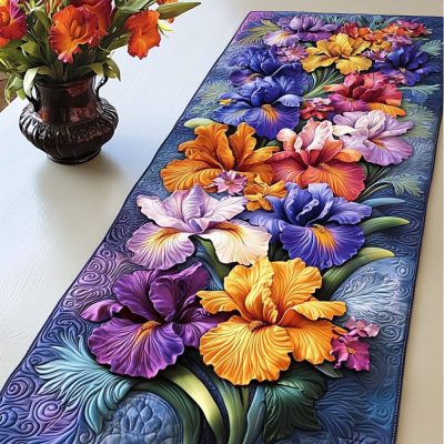 Iris Garden Delight Quilted Table Runner