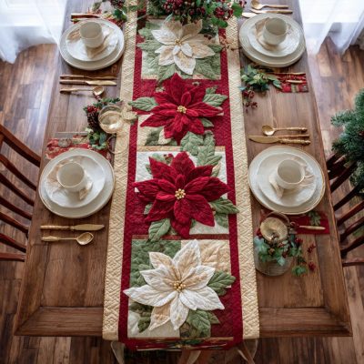 Jewel Poinsettia Center Quilted Table Runner
