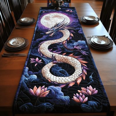 Lotus Dragon Quilted Table Runner