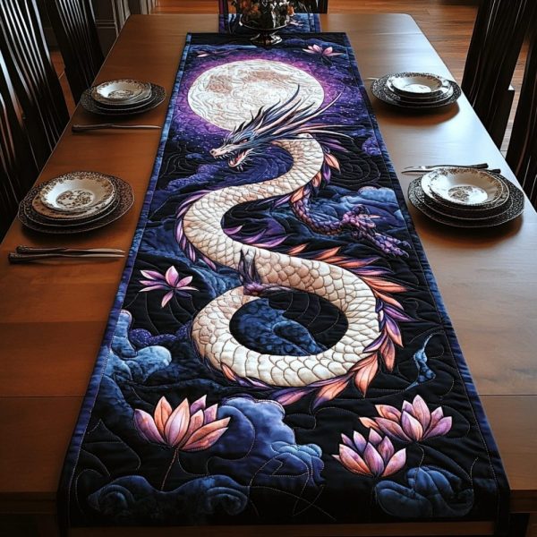 Lotus Dragon Quilted Table Runner