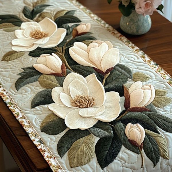 Magnolia Graceful Bloom Quilted Table Runner