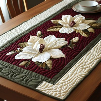 Magnolia Poetry Quilted Table Runner