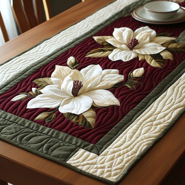 Magnolia Poetry Quilted Table Runner