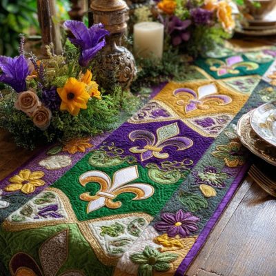 Mardi Fleur Mist Quilted Table Runner