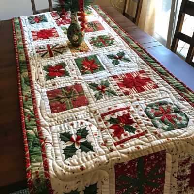 Merry Gift Quilted Table Runner