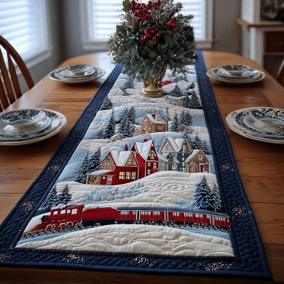 Merry Train Quilted Table Runner